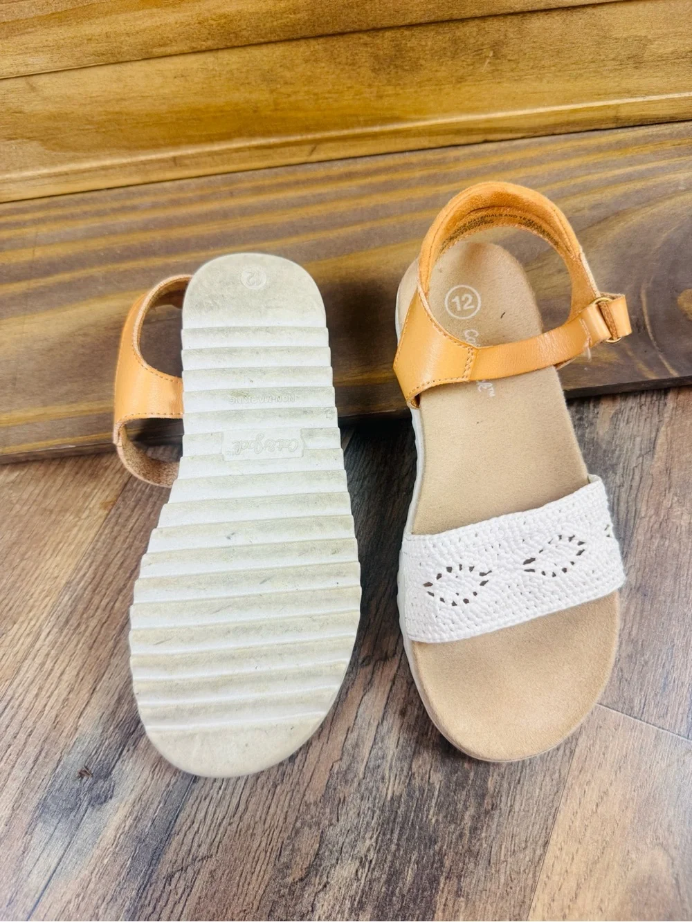 Cat & Jack White Crochet and Tan Strap Girls' Sandals